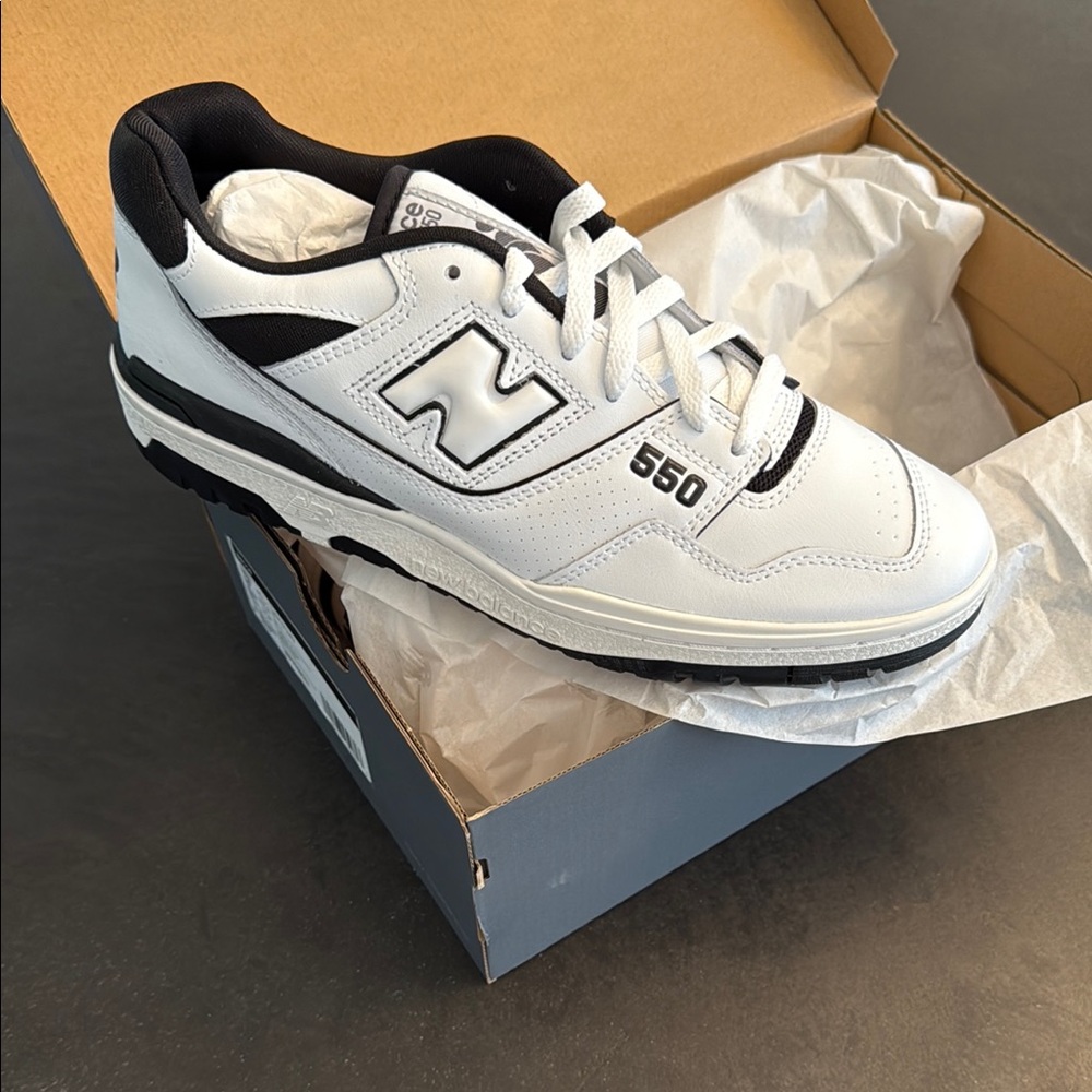 New Balance 550  White and Black Athletic Sneakers